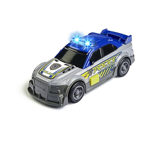 Dickie Toys Coche de policía con Ruedas giratorias, Efectos de luz y Sonido, para niños a Partir de 3 años, Color Azul