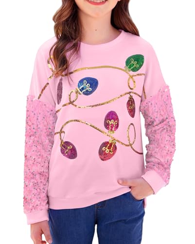 Image of BesserBay Girls Christmas Sequin Shirt Patchwork Long Sleeve Crop Tops 6-14 Years