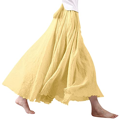 Ezcosplay Women Bohemian Beach A-Line Dress Double Layer Elastic Waist Long Maxi Skirt