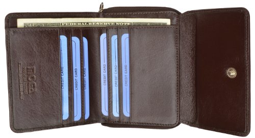 High End Leather Trifold Mens Wallet with Zipper Compartment Moga #92005 (Brown)