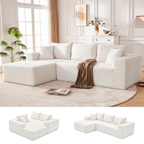 110” Cloud Sectional Couch, Modular Sectional Sofa for Living Room, Boneless Sofa with Deep Seat, Comfy Fluffy Couch with L-Shaped Chaise, No Assembly Required (Left-Facing Chaise, Beige)