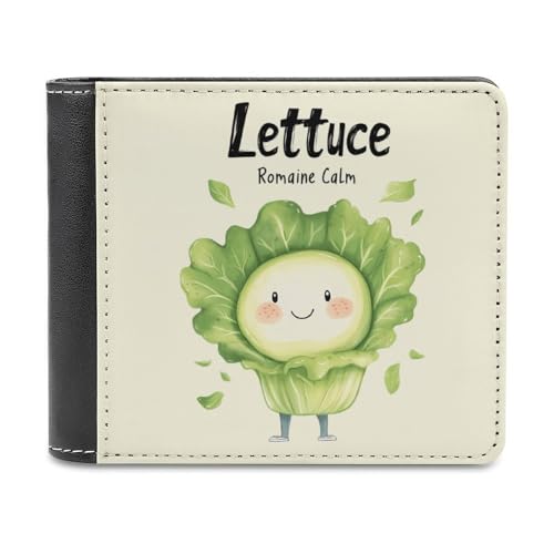 FWJZDSP Cartera Plegable Delgada y Elegante con Estampado de Lechuga Romana para Hombre, con Clip para Billetes, de Piel, Estilo Vertical.