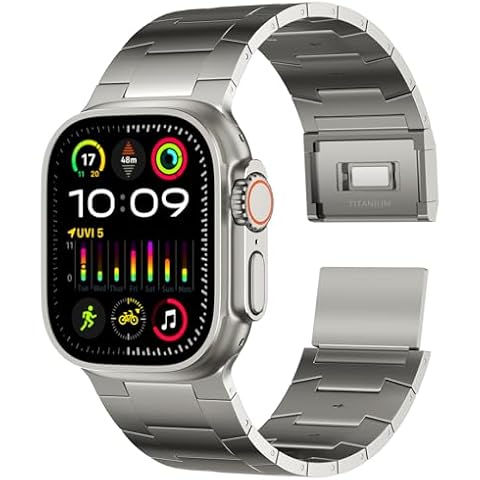 ACESTAR Full Titanium Band Compatible with Apple Watch Ultra 49mm / Ultra 2 49mm / Series 10 46mm, 26mm Wide Adjustable Titanium Links with Titanium Magnetic Clasp Titanium Connectors and DLC Coating Cover