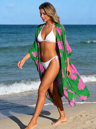 Image of Spicy Sandia Kimonos for Women Floral Beach Cover Up Loose Swimsuit Bathing Suit Coverup Cardigan for Summer Swimwear