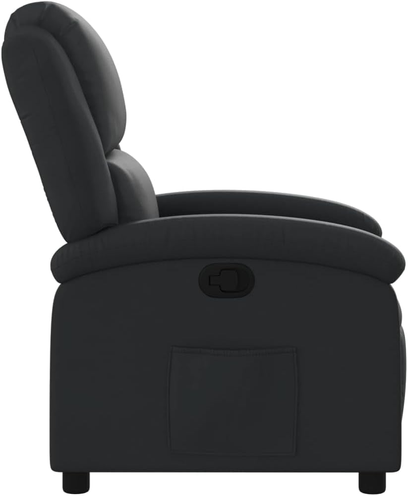 vidaXL Recliner Chair - Black Real Leather, Manual Reclining Function, Comfortable Seating with Solid Wood and Metal Frame, for Office or Living Room