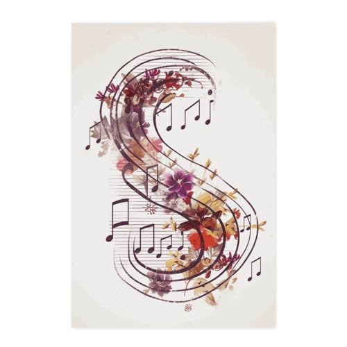 Poster note de musique vintage et art mural floral autocollant pour salon