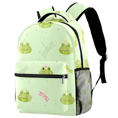 Sac à dos d'école vert clair à motif grenouille et couronne 40cm