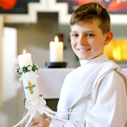 BOFUNX 2 Stück Tropfschutz Taufkerzen Weiß Tropfenfänger für Kerzen mit Durchmesser 4-5 cm Organza Schleife Blumen Kerzenrock für Taufkerzen Kommunionkerzen Hochzeitkerzen