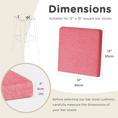 Image of AddGrace Anti-Slip Bar Stool Cushions Square Bar Stool Seat Cushions with Ties Set of 6 Small Square Chair Pads with Machine Washable Cover 12 inchX12 inchX2 inch (Pink)