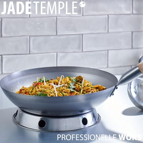 JADE TEMPLE Wok aus Carbonstahl, mit rundem Boden und 33 cm Durchmesser, mit rundem Holzgriff, 56 x 35 x 25.5 cm, Grau – Ansicht 3