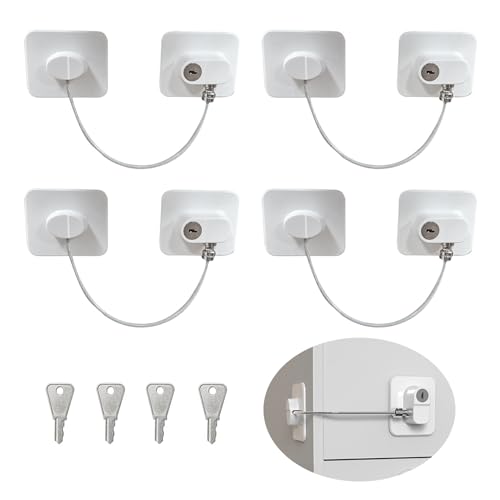 JurciCat 4 piezas seguridad puertas niños candado(Blanco)Seguridad ventanas niños Cierre seguridad cajones bebe Seguro puertas bebe Adecuado para frigoríficos puertas armarios ventanas
