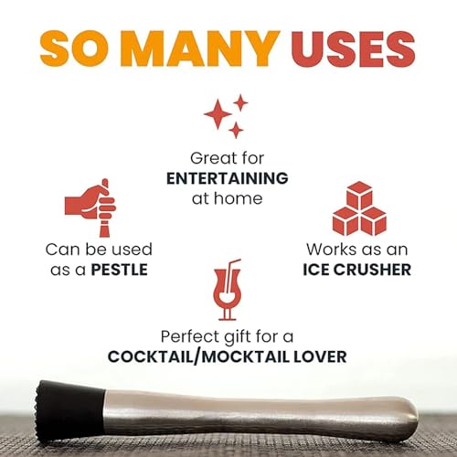 25cm Edelstahl Stößel Cocktail, Ice Crusher, Cocktail Zubehör, Cocktail Stößel für Cocktail, Limettenpresse Barstößel Stampfer, Cocktail Stössel Zum Debuggen Köstlicher Cocktails,Getränke Und Säfte