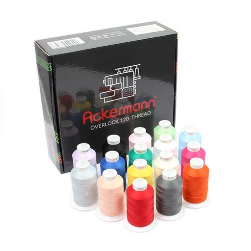 Ackermann Overlock Bauschgarn Nähgarn 16x 1.000m Box, Stärke 120, 100% Polyester