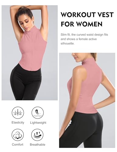Image of Flygo Women's Full Zip Sleeveless Workout Yoga Active Jacket Vest Golf Shirts
