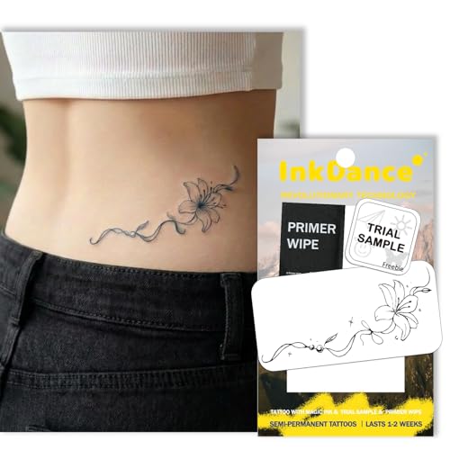 InkDance Semi-Permanent Tattoo, Graceful Lily Vine, Long Lasting Temporary Tattoos for Women, Waterproof Plant-Based Ink, Lasts 1-2 Weeks, Color Develops in 24 Hours D268