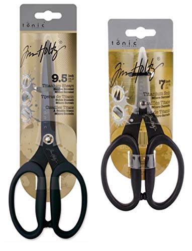 Tim Holtz 9.5 inch Titanium Shears Double Bevelled Black Handled Scissors, 7 inch