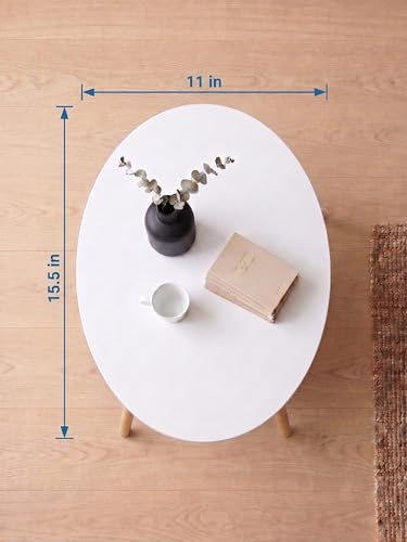 Image of Modern Oval Side Table with 4 Wooden Legs, Minimalist End Table /Coffee Table for Living Room, Bedside Nightstand for Bedroom, Balcony & Small Spaces