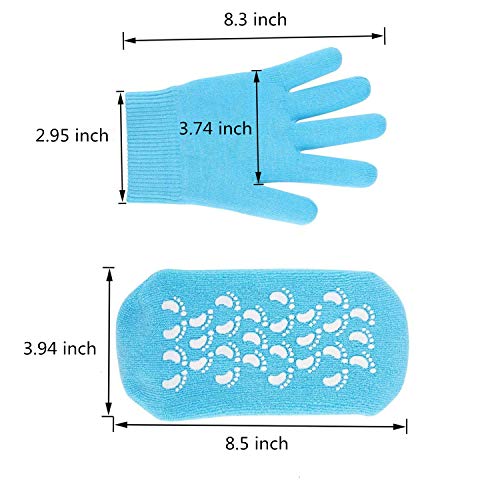 Pinkiou Moisturizing Gloves Socks Set Gel Spa For Moisturize Soften Repairing Dry Hands Feet Cracked Skin Care Silicone Inside–Blue #TOP1