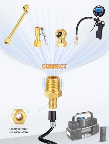 EVOULTES Brass Air Inflator Adapter, 1/4" NPT (M) to Standard Schrader Valve (M), Tire Inflator Connector for Auto Portable Air Compressor/Pump, Air Hose, Air Chuck (2 Packs)