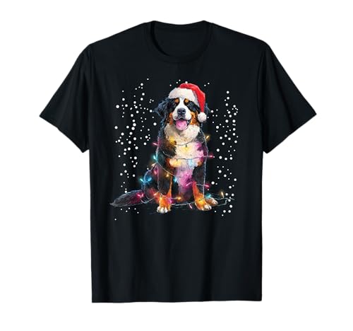 Luces de Navidad de montaña bernesa con Sombrero de Navidad Lindo Perro Camiseta