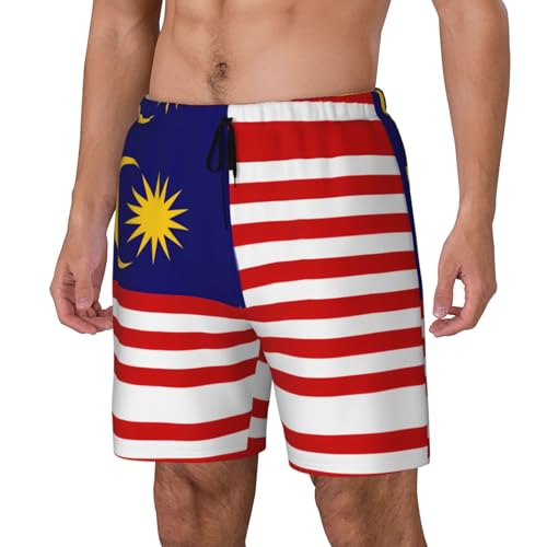 Malaysia Flag Breathable Fit Trends Men's Swim Trunks Board Short with Waist Elastic Band Swimming Trunks2