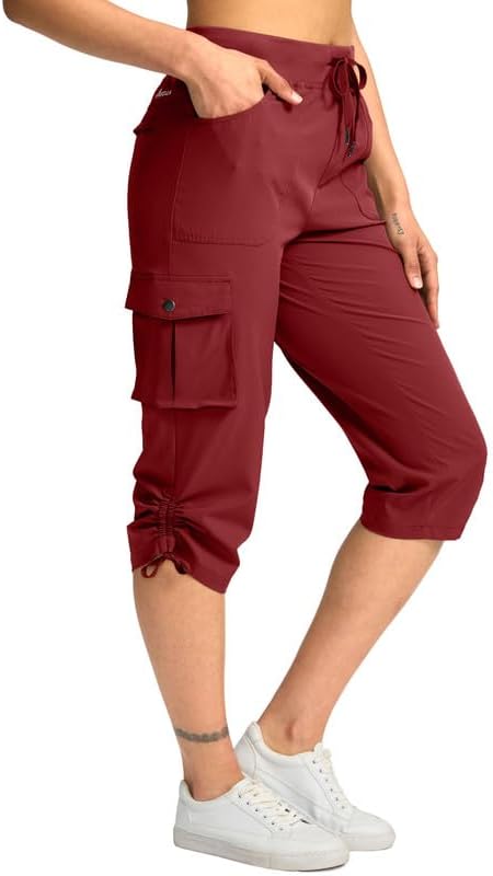 Pudolla Women's Cargo Capri Pants Lightweight Quick Dry Hiking Pants Summer Travel Casual Capris with 5 Pockets