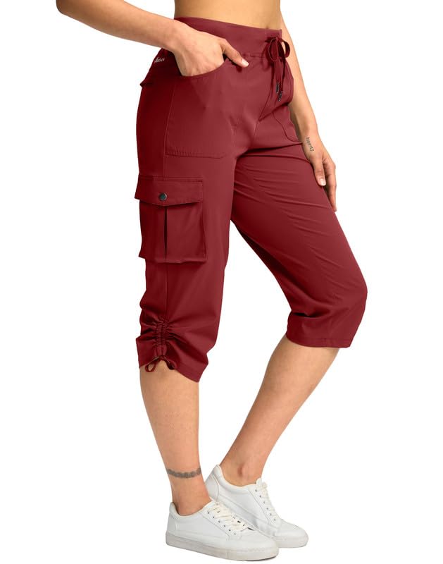 Pudolla Women's Cargo Capri Pants Lightweight Quick Dry Hiking Pants Summer Travel Casual Capris with 5 Pockets