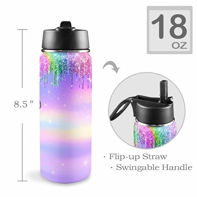 Custom Glitter Water Bottle for Kids Girls, Personalized Stainless Steel Sports Water Bottle with Name Custom Insulated Double Wall Vacuum Tea Cup for Daughter Son Customized Bottle for Mom Dad