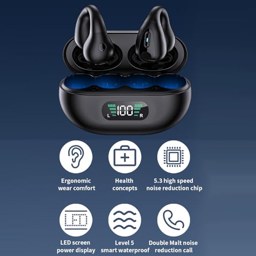 Image of Open-Ear Wireless Bluetooth Headphones Clip On Mini Earphones Charging Case Sports Bone Conduction Earphones for Training Driving Walking (Khaki)