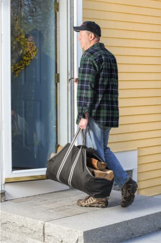 ShelterLogic 28\" Heavy-Duty Large Water-Repellent Firewood Log Holder and Carrier Bag, Black/Gray
