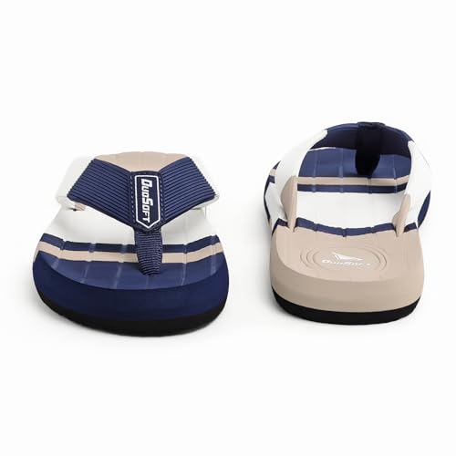Image of Duosoft Men's Flip Flops, Navy Blue & Beige, Anti-Skid Rubber Sole, Superior Shock Absorption, Strong Arch Support, Super Soft