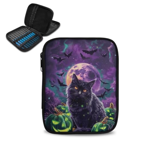 Image of Vanideaoty Black Cat Crochet Hook Case Halloween Crochet Hook Organizer