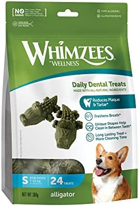 WHIMZEES Alligator, Natural and Grain Free Dog Dental Sticks, Dog Chews for Small Breeds, 24 Pieces, Size S