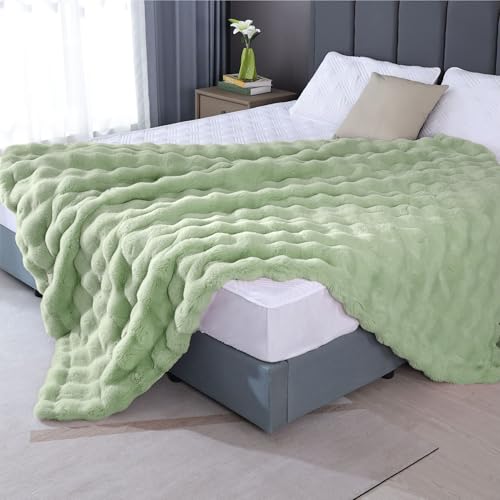 BlanketSolution Sage Green Faux Fur Throw Blanket for Couch, Double-Sided Bubble Textured Plush Blanket with Soft Flannel Back, Decorative Throw for Sofa or Bed, Machine Washable, 50 x 60, 860 GSM - Image 8
