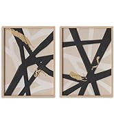 XMMPOT 3D Black Abstract Wall Decor: Beige Linen Contemporary Wall Art for Living Room, Line Geom...