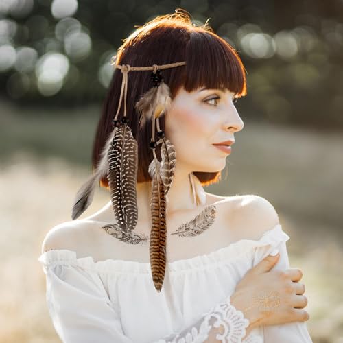 Xunyee BE-XUNYEE-604 4 Pack Halloween Feather Hair Clips Boho Feather Headband Hippie Hair Extensions thumb #5