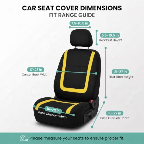 Image of FH Group Car Seat Covers Front Set in Cloth for Low Back Car Seats with Removable Headrest, Universal Fit, Automotive Washable for SUV, Sedan, Van Yellow