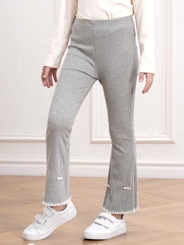 Girls Toddlers Ribbed Flared Leggings Kids Elastic Waist Ruffle Bell Bottoms Bowknots Cotton Yoga Pants3