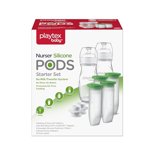 Playtex Baby Nurser Bottle Set with Reusable Silicone Pods, 2x8 Oz Bottles, 4x6 Oz Silicone PODS, 2 Breast Pump Adapters - Anti-Colic, Eco-Friendly Baby Feeding Solution