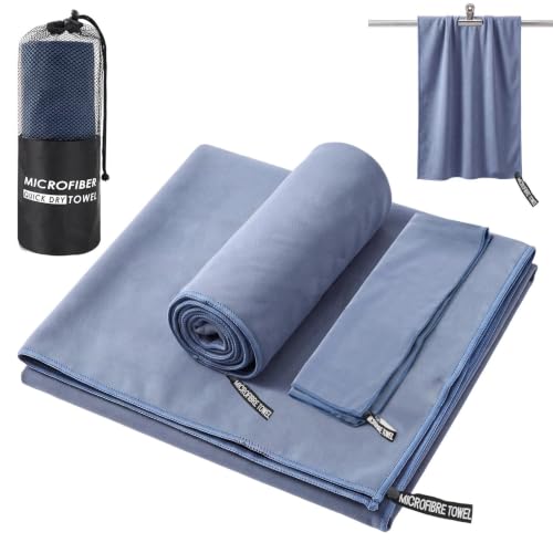 Gusmigus Set di 3 Asciugamani in Microfibra Ultra Leggeri Asciugatura Rapida Asciugamano da Bagno e Telo Mare Microfibra per Sport Viaggio Palestra e Spiaggia (Blu Marino)