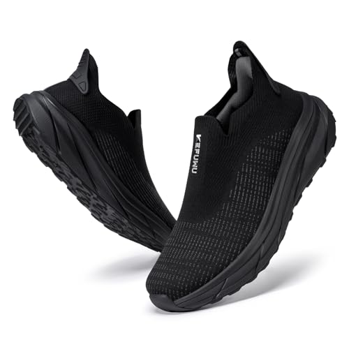 Image of Men's Wide Toe Box Walking Shoes Slip On Lightweight Non-Slip Shoes | Orthopedic Running Athletic Sneakers Hands Free Swollen Feet Food Service Work (12 Wide Men,Black)