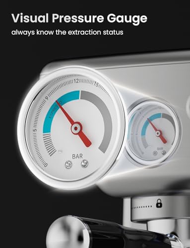 Neretva 15 Bar Espresso Machine with Milk Frother Steam Wand for Cappuccino, Latte, Macchiato, 1450W Professional Coffee Machine 1.8L Removable Water Tank For Home Barista (Silver), Medium, PE3690SU