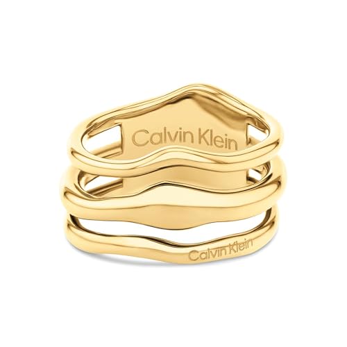 Calvin Klein Anillo para Mujer Colección CK WAVY en Oro Amarillo - 35000723D, 56mm, Gold