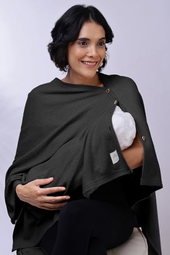 Image of Zelena Cotton Bamboo Blend Premium Nursing Cover for Breastfeeding | Breastfeeding Cover for Mothers | Feeding Shawl for Mother | Feeding Cloth | Breathable Nursing Covers (Black)