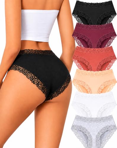 ALL OF SHE Womens Cotton Underwear Cheeky Bikini Panties Sexy Lace Briefs Soft Stretch Lingerie for...