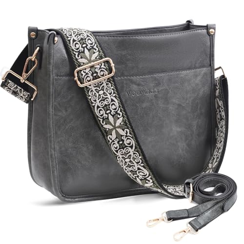Image of WOOMADA Crossbody Bags for Women Vegan Leather Handbag Trendy Hobo Shoulder Bag with 2 Adjustable Strap(1pc-dimgrey)
