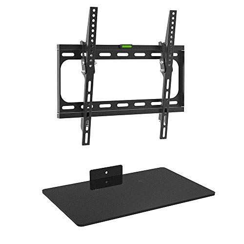 Mount Plus T400-DV Ultra Low Profile Tilt Wall Mount for 26" to 55" Screen TV with Floating Entertainment Shelf for Cable Box, DVR, Game Console  Two Stud Installation 