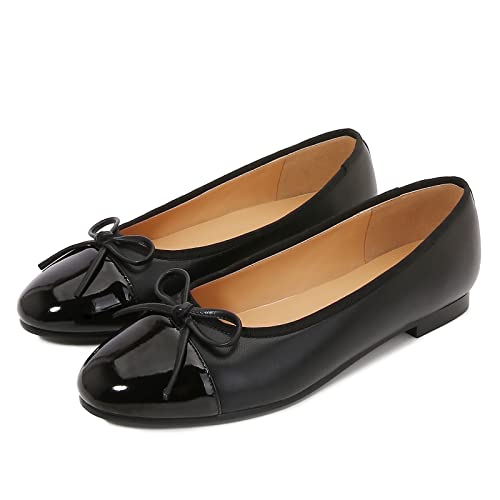 Image of Women's Cap Toe Ballet Flats Two Tone Bow Flats Round Toe Shoes for Women Slip on Casual, Work, Dress Flats Pumps for Women