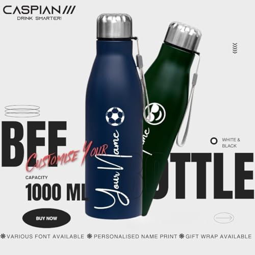 Image of Caspian Bolt Customised Stainless Steel Water Bottle 1L, Combo PB & FG with Logo Print - Personalised Water Bottle with Your Name Print for School Office Gym- Perfect for Corporate Gifting (Set of 2)