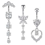 Longita Dangle Belly Button Rings Dangle Belly Button Ring for Women Surgical Steel Dangle Belly Ring Silver Belly Button Piercing Jewelry